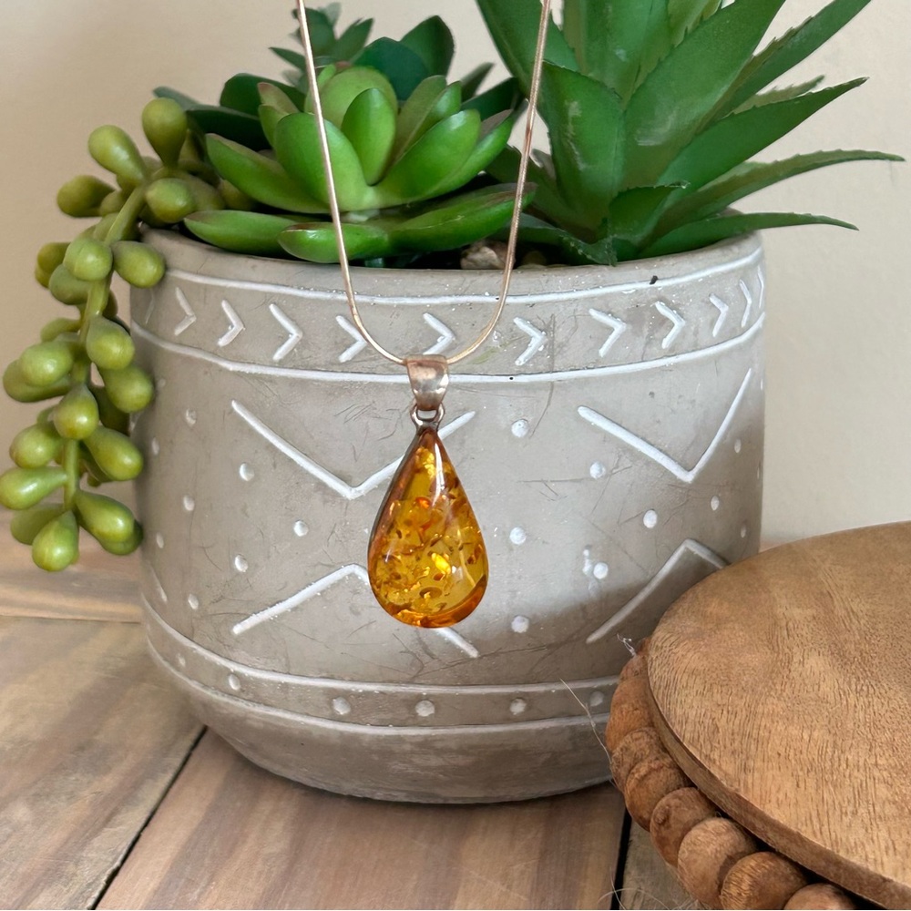 Midwest Amber Genuine & Sterling Silver Necklace